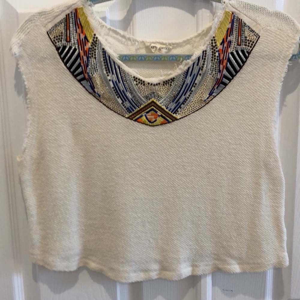 Trendy embroidered / studded Liberty Garden top